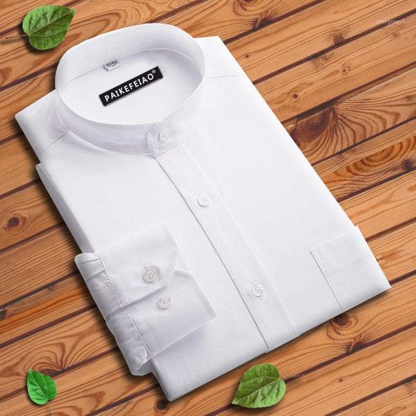 

men's dress shirts chinese stand collar shirt cotton business round slim and non iron spring autumn trend style, White;black