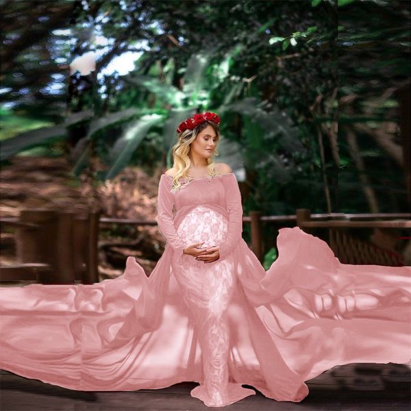 Бердиториальные платья Фотография реквизит беременность ткань кружевное беременное от плеча наполовину платье Стрельба фото беременная платья