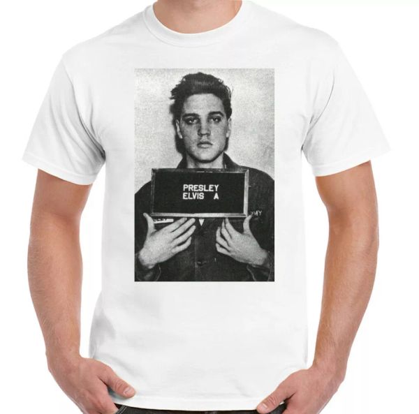

elvis presley mens t-shirt mugshot, White;black