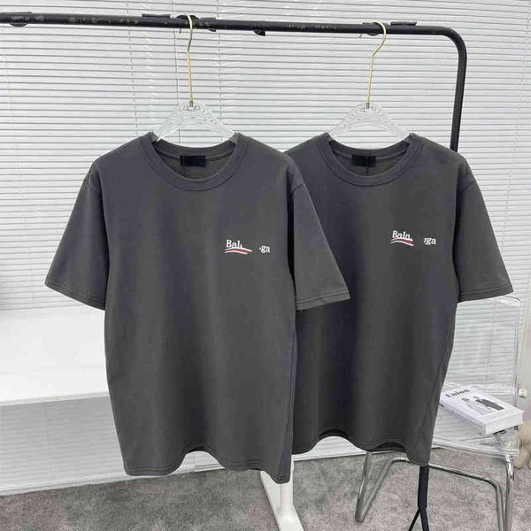 

2022 factory wholesale new fashion bls home cement gray cola wave letter round neck short sleeve t-shirt summer men's and women's, White