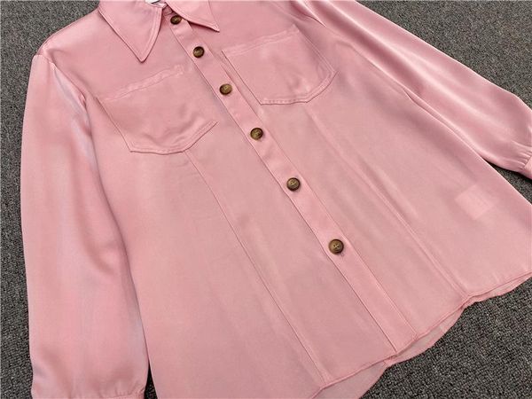 

early autumn women's shirt single-breasted lady double pockets office wear blouse female acetate shirts blouses &, White