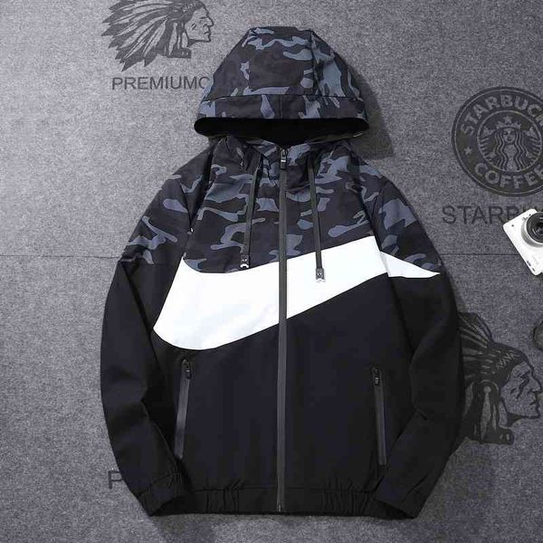 

shishi camouflage coat 2021 new spring and autumn casual windbreaker hooded trendy jacket men's, Black