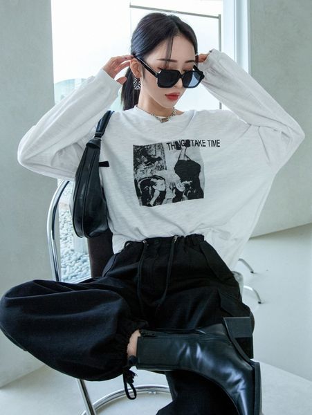 

dazy slogan and figure graphic drop shoulder tee e4lb#, White