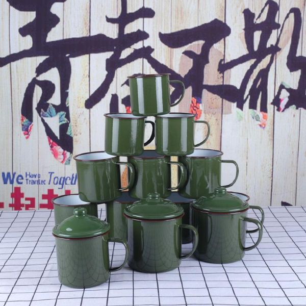 

bowls enamel cup, military green cup with lid, tea