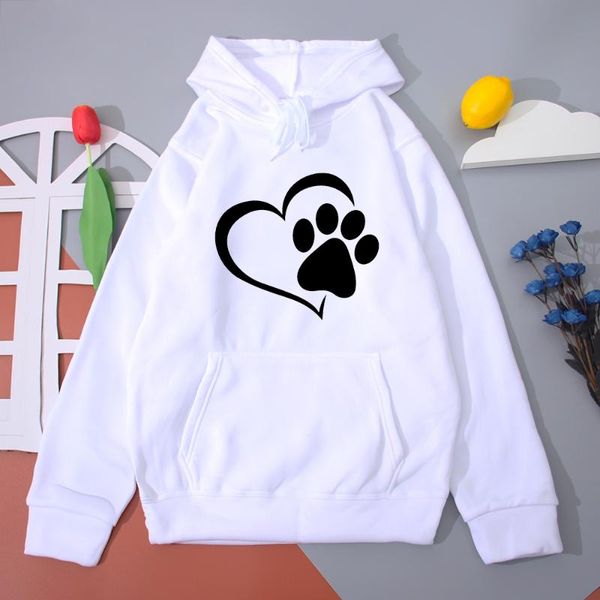 

women's hoodies & sweatshirts casual katze pfote herz gedruckt frauen lose warme sweatshirt frau herbst fleece mode dame streetwear, Black