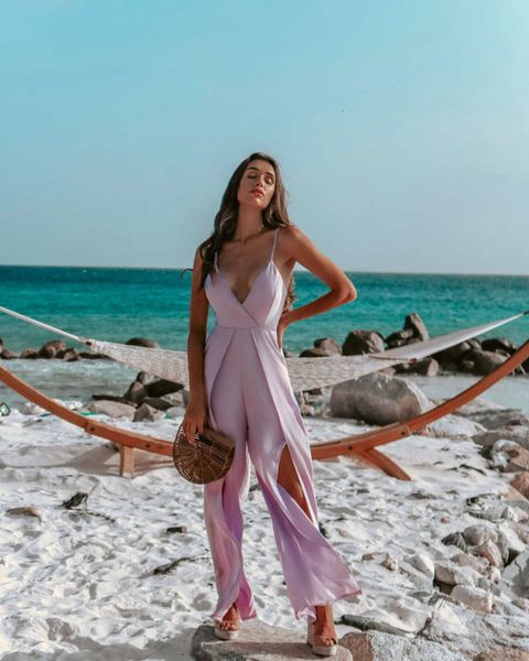 

2021 spring new women's v-neck hanging wool jumpsuit casual pants1, Black;white
