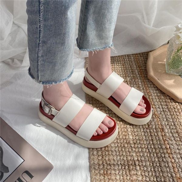 

sandals cootelili woman flats shoes 2021 fashion summer flat 5cm heel round toe platform buckle basic size 35-40, Black