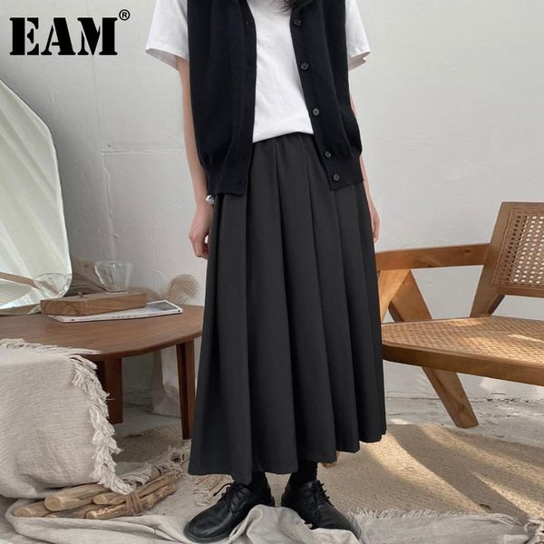 

skirts [eam] tempearment vintage long black pleated high waist half-body skirt women fashion tide spring autumn 2021 1dd5030