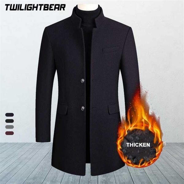 

winter jackets men wool blends coats solid streetwear thicken business woollen coat men's clothing outerwear af2811 211119, Black