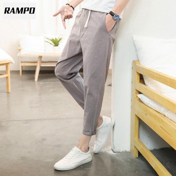 

rampo cotton joggers men solid men's harem pants 2021 autumn fitness casual ankle-length mens trousers streetwear slim pant, Black