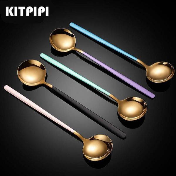 

big size stainless steel spoon creative ice cream dessert long handle bibimbap soup kitchen gadget spoons