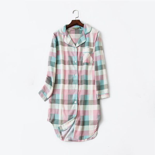 

women's sleepwear plaid cotton striped home clothes homewear long sleeve button night dress women spring summer nightie nightgown woman, Black;red