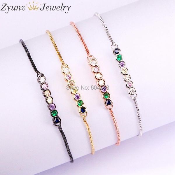 

link, chain 10pcs zyz338-0944 tiny bar charming simple fashion elegant jewelry bracelet for women rainbow colorful cz charm, Black