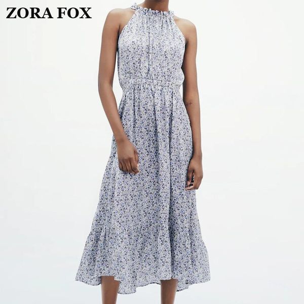 

casual dresses zora woman midi pleated dress with spaghetti strap sleeveless o-neck folds tunic floral printing bohe draped summer vesti, Black;gray