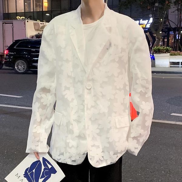 

men's suits & blazers floral jacket for the fall of 2021 coats one button lapel solid color blazer suit slim fit male, White;black