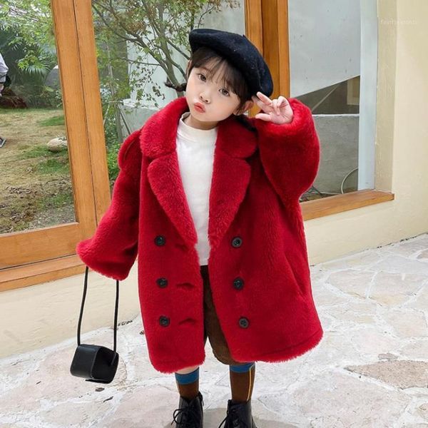 

jackets children's wool coat winter sheep shearing warm outerwear granules cashmere lamb fur jacket for girls overcoat l13631, Blue;gray