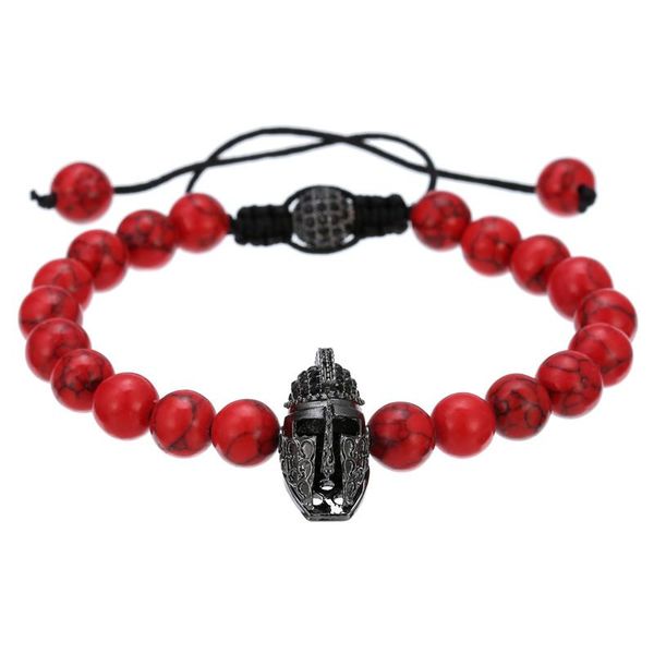 

charm bracelets black cz helmet & ball red natural howlite stone beads braiding for women men adjustable bangles bijoux jewelry, Golden;silver
