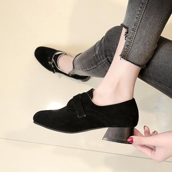 

dress shoes 2021 women microfiber leather belt buckle strap round head high heels female boots party pumps mujer u22-12, Black