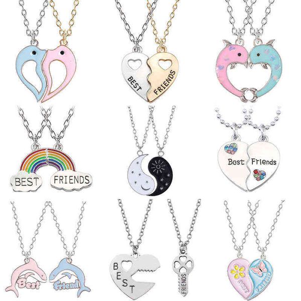 2 Pz Fashion Trendy Best Friends Honey Love Coppia Pendente Collana Arcobaleno Cuore Spezzato Per Le Donne Catena BFF Amicizia Gioielli G1206