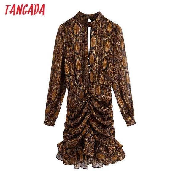 Moda Kadınlar Leopar Parti Elbise Varış Uzun Kollu Bayanlar Tunik Mini Vestidos Be344 210416