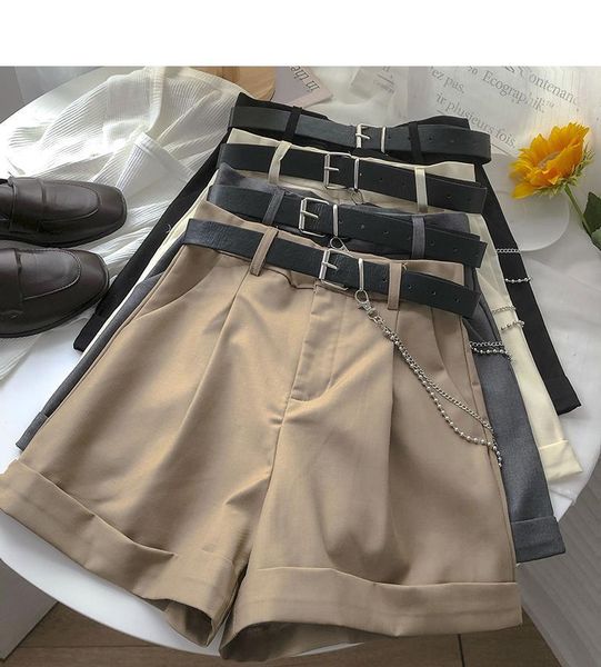 

vintage sashes all match women short solid high waist casual loose xl, White;black