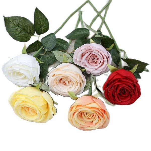 

decorative flowers & wreaths 6pcs fake single stem cara round rose 14" length simulation roses for wedding home artificial