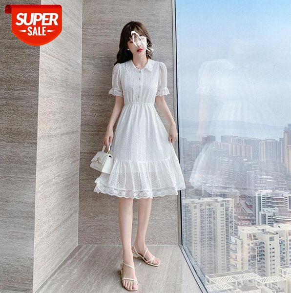 

[nuts] super fairy first love dress short sleeve women temperament french sweet white skirt #ec1f, Black;gray