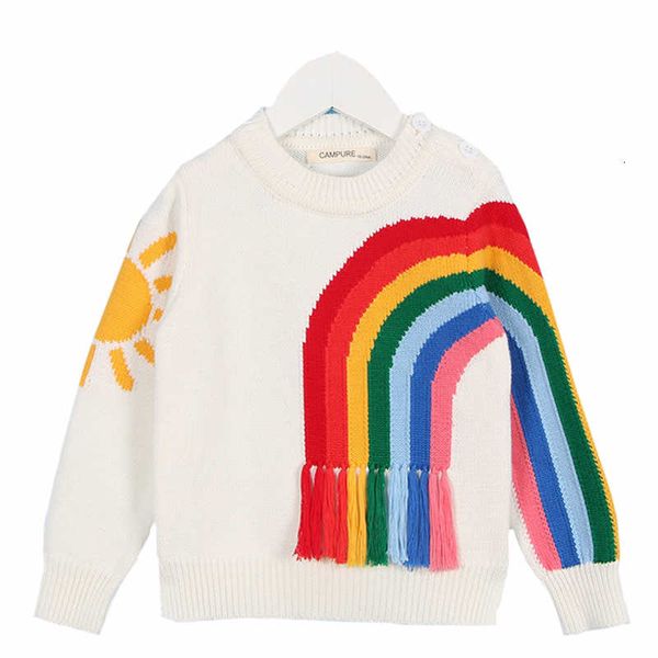 

baby girls sweaters kids autumn knitted baby girls pullover sweater cotton tassels rainbow girls clothes, Blue