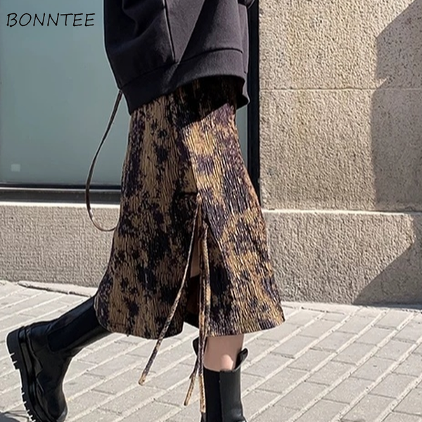 

skirts women corduroy autumn vintage mid-calf high waist soft temperament new korean style fashion casual all-match lady elegant, Black
