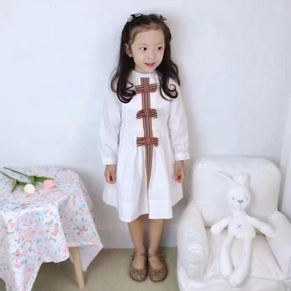 

girl kids white cotton dress princess strped bow for baby girls elegent clothes, Red;yellow