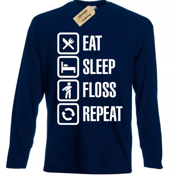 

Eat Sleep AlgodÃ³n Repetir Camiseta Divertido Hombre Manga Larga Danza Batalla, White;black