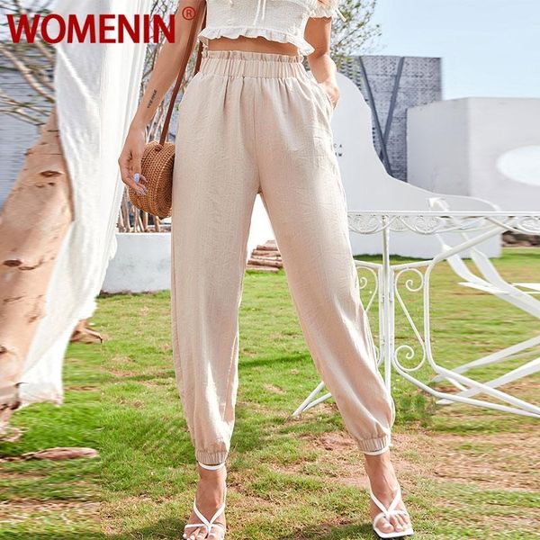 

women's pants & capris solid harem pleated ruffle elastic high waist wide leg trousers loose thin summer trouser casual streetwear 2021, Black;white
