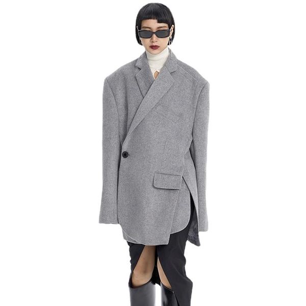 

women's suits & blazers gray irregular big size long women elegant lapel sleeve loose fit jacke t fashion tide spring autumn 2021 blaze, White;black