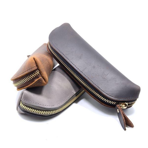 

pencil bags first layer cowhide case crazy horse leather student protection pen cases stationery
