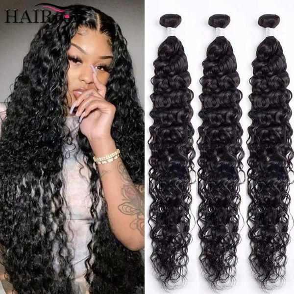 

human hair bulks 8-24 inch water wave bundles brazilian curly weave 1 3 4 pcs bundle deals wet and wavy remy extensions, Black