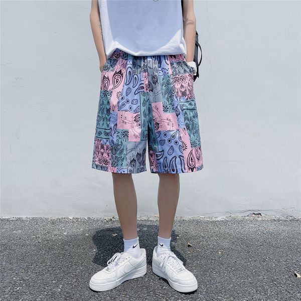 

men's shorts 2021 summer new casual men hip hop streetwear fashion beach women printed knee length pants male v6jl, White;black