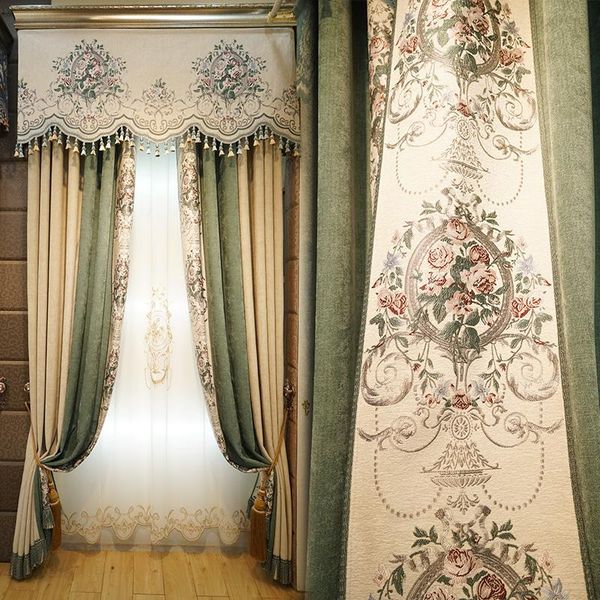 

american european atmosphere luxury chenille solid color stitching thickened high blackout curtains for living room bedroom curtain & drapes