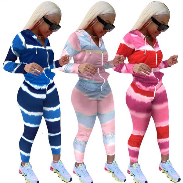 

2 piece outfits tie die womens pants drawstring hoodies hooded high waist tracksuit set, White