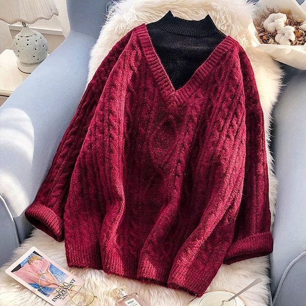 

half high neck sweater women's pullover bottomed loose ancient sweaters, White;black
