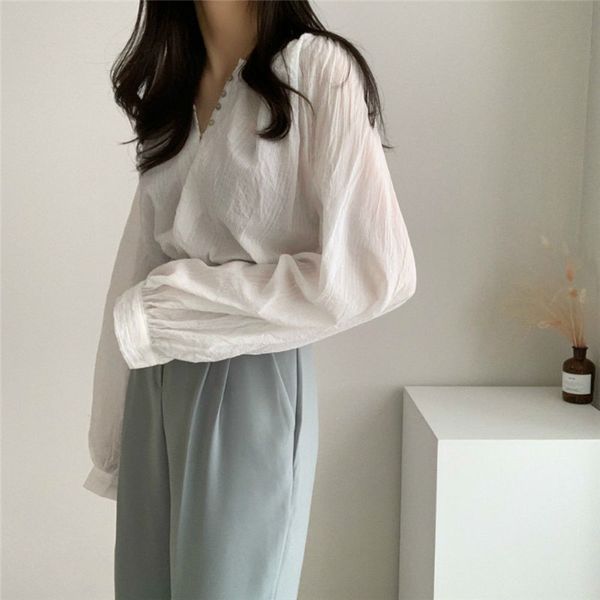 

minimalist long sleeve ol elegant chic brief office lady basic thin loose shirt all match blouses clothing blusas 210421, White