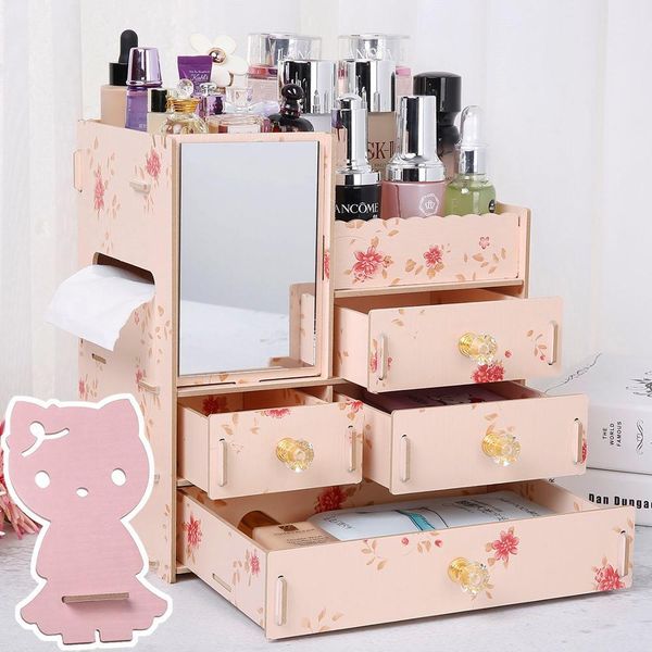 

3 layers wooden holder large cosmetic makeup jewelry lipsticks organizer case storage box