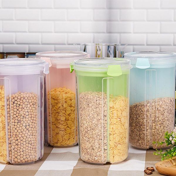 

storage bottles & jars grain container with 4 airtight grids two-way flip cover design easy access transparent tank for seeds g10