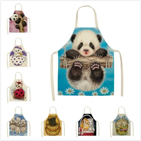 

panda pattern sleeveless linen apron ladies baking kitchen cooking men's cafe aprons