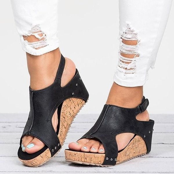 

2021sandals women summer fashion women's sandals solid color wedges platform open toe fish mouth gladiator ladies dress shoes, Black