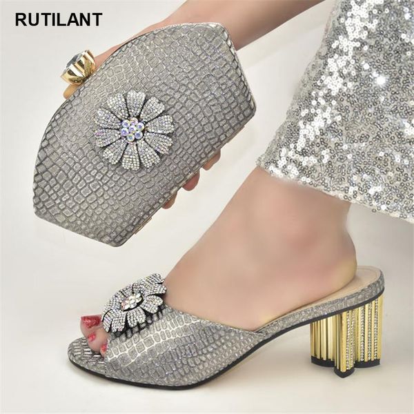 

latest design shoes for wedding women italian and bag set decorated with rhinestone luxery dress, Black