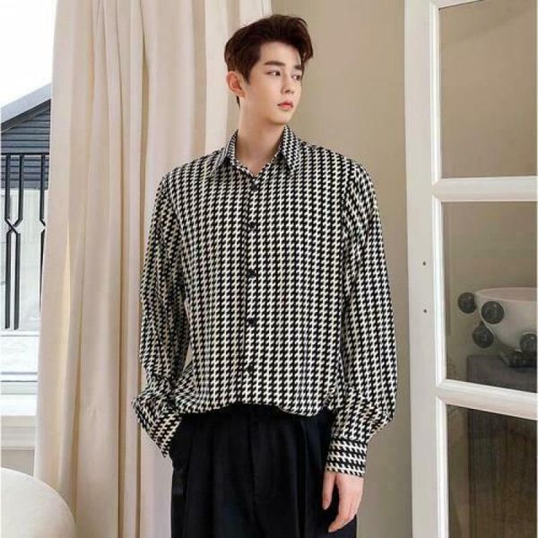 

men's fashion long sleeve loose printed shirt casual party 2021 shirts, White;black