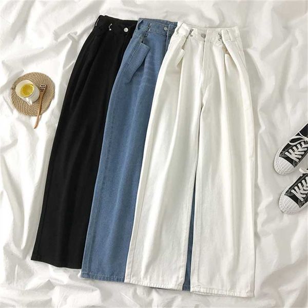 

women's jeans vintage streetwear high waist straight trouser baggy korean fashion girl jeans wide leg mom denim pants for 211104, Blue