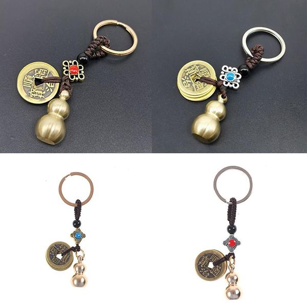 

keychains chinese feng shui antique coins keyring good fortune soild gourd keychain wealth jewelry, Silver