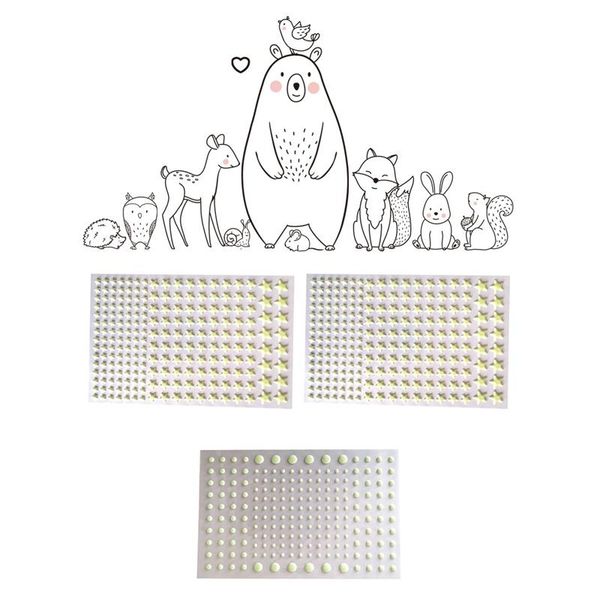

wall stickers 3d or ceiling glow in the dark stars with cartoon animal sticker