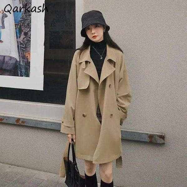 

women's trench coats basic women spring loose outwear ladies pure color simple all-match temperament elegant vintage clothing feminine, Tan;black
